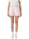 Sporty And Rich Striped Cotton Oxford Shorts With Back Pocket In Pink