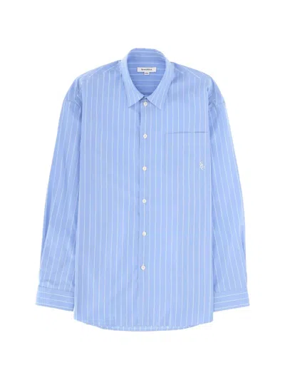 Sporty And Rich Blue Oversized Stripes Shirt