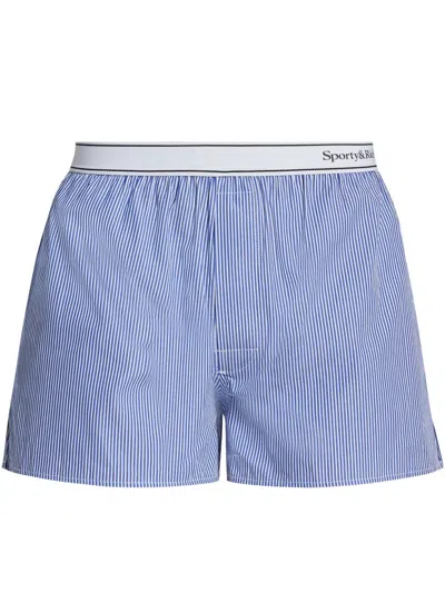 Sporty And Rich Sporty & Rich Serif Logo Boxer In Blue Stripes