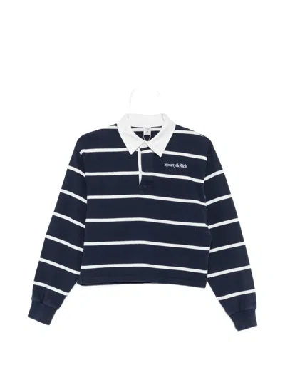 Sporty And Rich Cropped Sweater With Classic White Collar In Blue