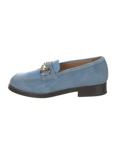 Pre-owned Sporty And Rich Suede Leather Trim Embellishment Loafers In Blue
