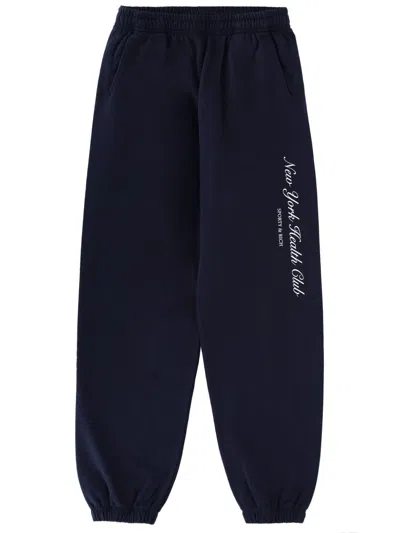 Sporty And Rich Logo Sweat Pants Elastic Cuffs Pockets In Blue