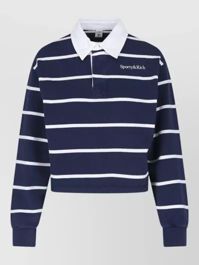 Sporty And Rich Sweatshirt Ribbed Cuffs Striped Pattern Design In Blue