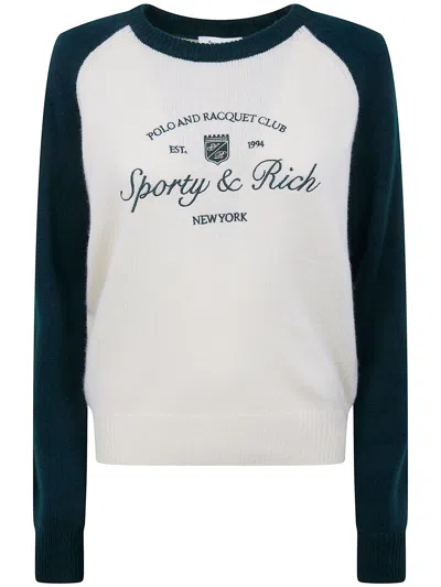 Sporty And Rich Syracuse Cashmere Baseball Sweater In White