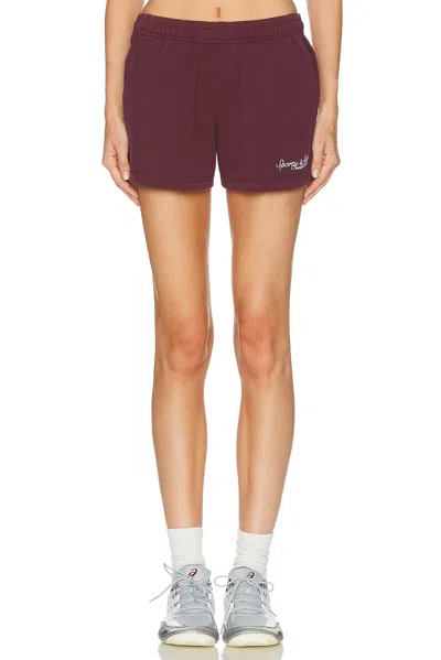 Sporty And Rich Syracuse Logo-embroidered Cotton-fleece Shorts In Burgundy