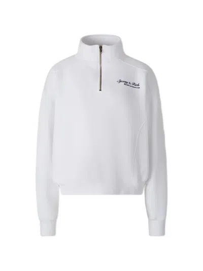 Sporty And Rich Syracuse Logo-embroidered Quarter-zip Sweatshirt In White