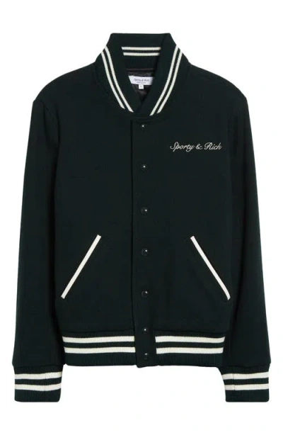 Sporty And Rich Sporty & Rich Syracuse Wool Blend Graphic Varsity Jacket In Forest