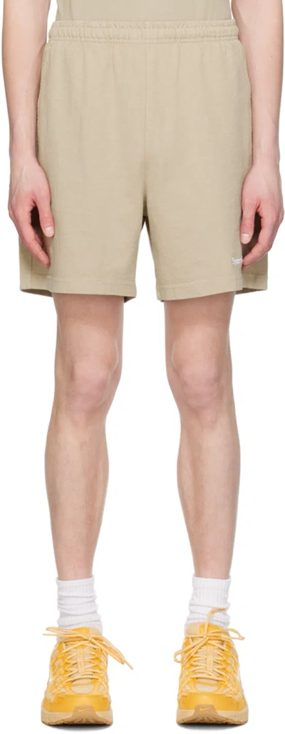 Sporty And Rich Taupe Serif Shorts In Elephant