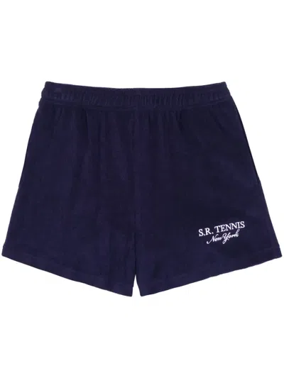 Sporty And Rich Tennis Terry Cotton Shorts In Blue