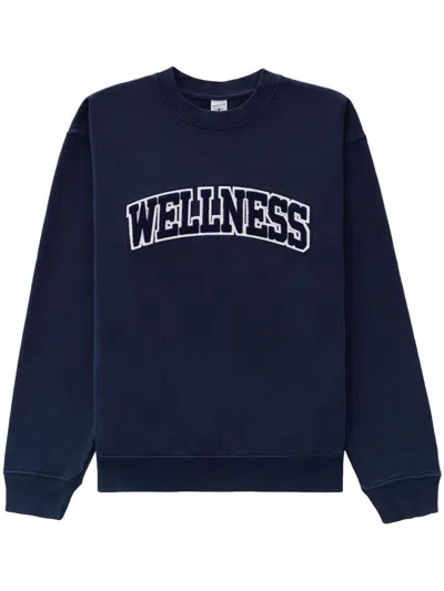 Sporty And Rich Text-print Cotton Sweatshirt In Navy/white