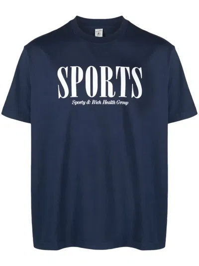 Sporty And Rich Text-print Cotton T-shirt In Blue