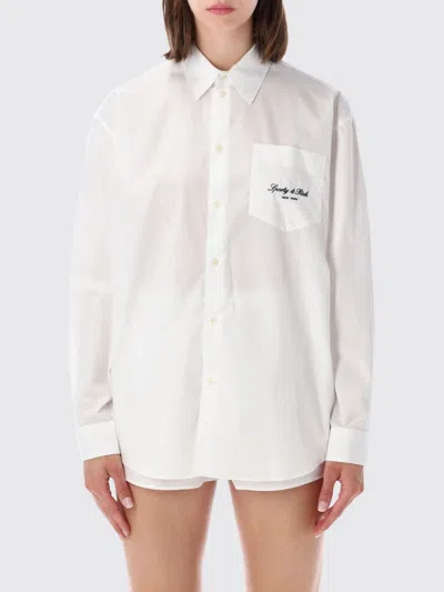 Sporty And Rich Oversized Embroidered Signature Shirt In White