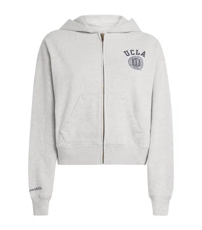 Sporty And Rich Ucla Crest Zip-up Hoodie In Gray