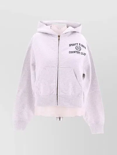 Sporty And Rich University Crest Cropped Zip Hoodie In Pink