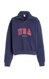 Sporty And Rich Usa Half-zip Cotton Sweatshirt In Navy
