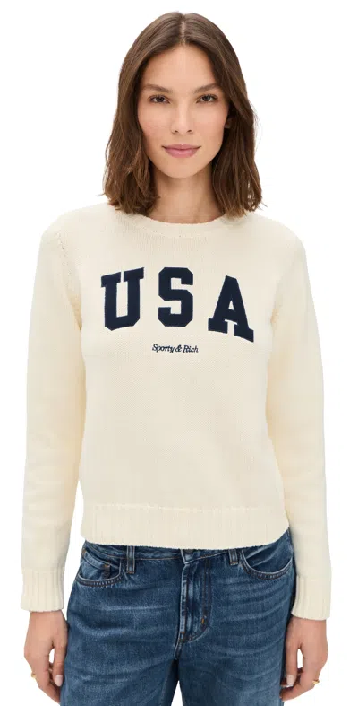 Sporty And Rich Usa Knitted Sweater Ecru In Neutral