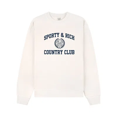 Pre-owned Sporty And Rich Sporty & Rich Varsity Crest Crewneck 'ecru/navy' | White | Women's Size M