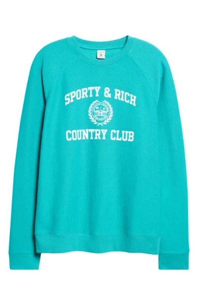 Sporty And Rich Sporty & Rich Varsity Crest Crewneck Graphic Sweatshirt In Green