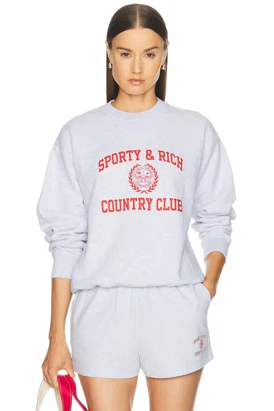 Sporty And Rich Varsity Crest Crewneck Sweatshirt In Heather Gray