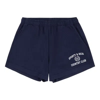 Pre-owned Sporty And Rich Sporty & Rich Varsity Crest Disco Short 'dark Navy' | Blue | Women's Size M