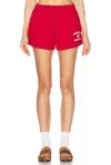 Sporty And Rich Womens Ruby Varsity Crest Disco Two-slip-pockets Cotton-jersey Shorts In Ruby