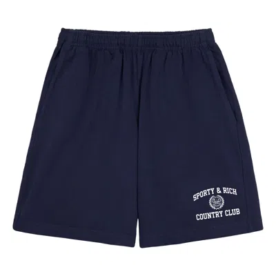 Pre-owned Sporty And Rich Sporty & Rich Varsity Crest Gym Short 'dark Navy' | Blue | Women's Size M