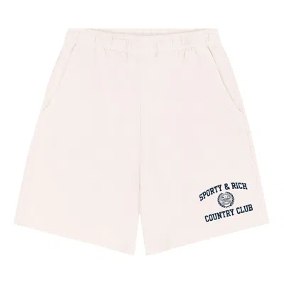 Pre-owned Sporty And Rich Sporty & Rich Varsity Crest Gym Short 'ecru/navy' | White | Women's Size L