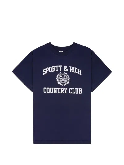 Sporty And Rich Varsity Crest T-shirt In Blue
