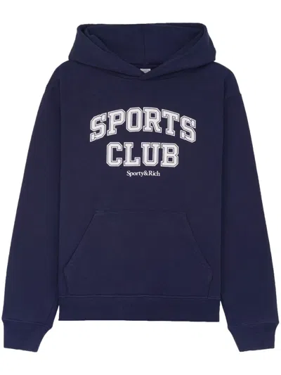 Sporty And Rich Varsity Logo-print Cotton Hoodie In Blau