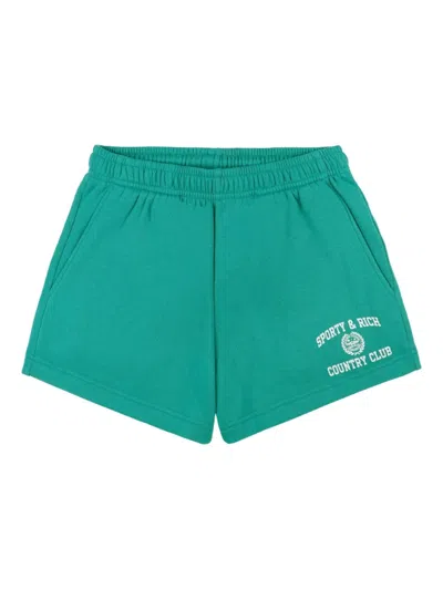 Sporty And Rich Varsity Logo-print Elasticed-waistband Shorts In Green