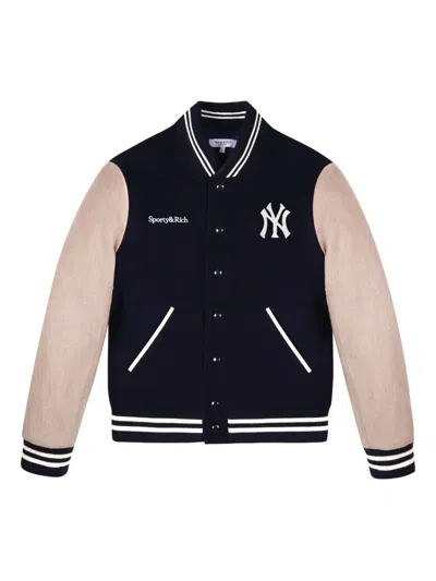Sporty And Rich Wool Blend Bomber Jacket Contrast Sleeves In Black