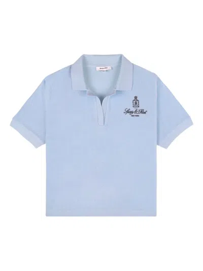 Sporty And Rich Vendôme Crest-embroidered Terry Polo Shirt In Blue
