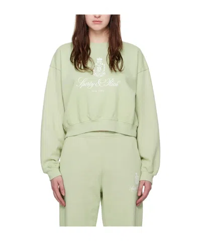 Sporty And Rich Vendome Cropped Cotton Sweatshirt In Sage