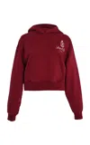 Sporty And Rich Vendome Embroidered Cotton Cropped Hoodie In Burgundy