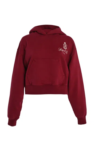Sporty And Rich Vendome Embroidered Cotton Cropped Hoodie In 27 Merlot White