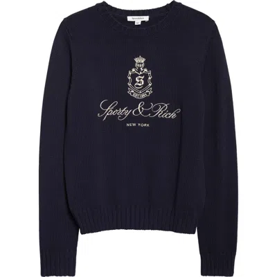 Sporty And Rich Sporty & Rich Vendome Embroidered Crop Cotton Sweater In Black