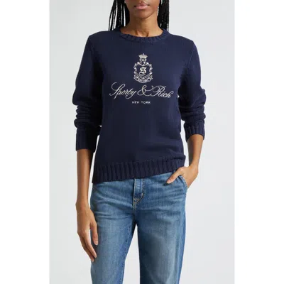 Sporty And Rich Sporty & Rich Vendome Embroidered Crop Cotton Sweater In Blue