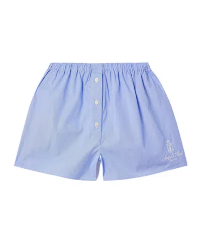Sporty And Rich Vendome Embroidered Pinstriped Cotton-poplin Shorts In Blue