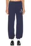 Sporty And Rich Vendome Embroidered Cotton-jersey Track Pants In Dark Navy