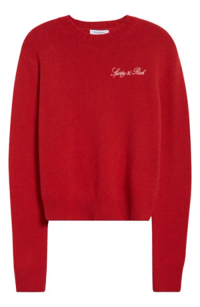 Sporty And Rich Sporty & Rich Vendome Script Cashmere & Wool Crewneck Sweater In Crimson