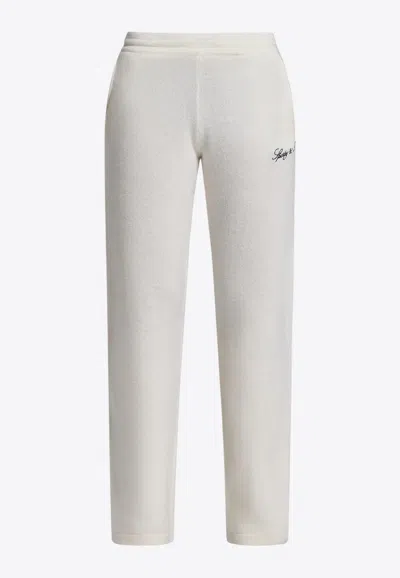 Sporty And Rich Vendome Script Cashmere Track Pants In Cream