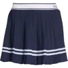 Sporty And Rich Navy Vendome Script Pleated Miniskirt In Navy