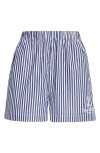 Sporty And Rich Sporty & Rich Vendome Stripe Embroidered Cotton Boxer Shorts In White/navy Stripe