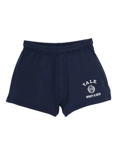 Sporty And Rich Veritas Logo-print Shorts In Blue