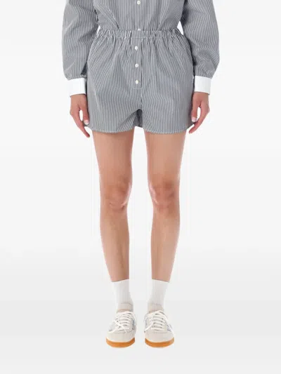 Sporty And Rich Poplin Lounge Shorts Button Detail Stripes In Gray