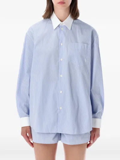 Sporty And Rich Relaxed Stripe Shirt Long Sleeves Pocket In Blue