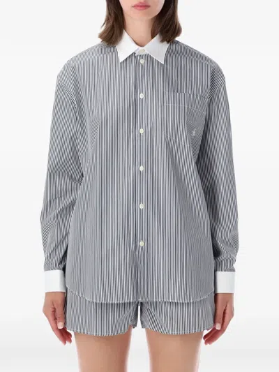 Sporty And Rich Long Sleeve Striped Shirt Contrast Collar In Blue