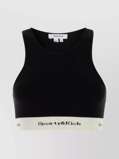 Sporty And Rich Viscose Blend Ribbed Crop Top In Black