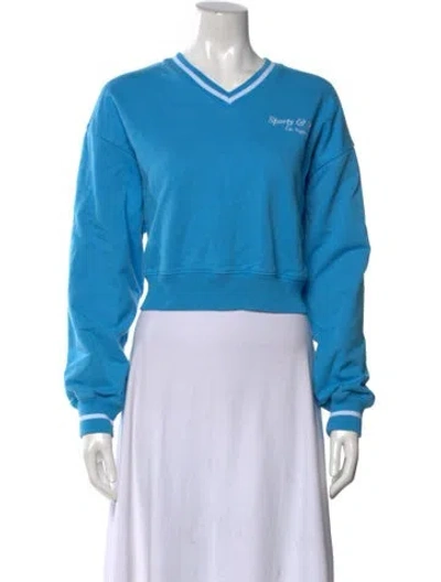 Pre-owned Sporty And Rich V-neck Long Sleeve Sweatshirt In Blue