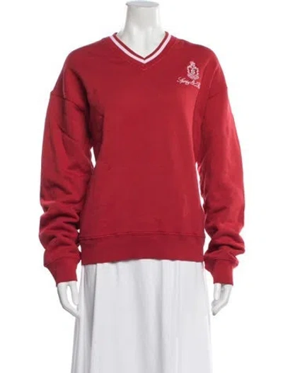 Pre-owned Sporty And Rich V-neck Long Sleeve Sweatshirt In Red